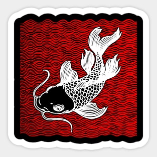 Koi Fish Great Wave Tattoo V2 Red Wht Sticker